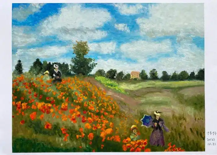 油画棒no67临摹莫奈阿让特伊的罂粟花田
