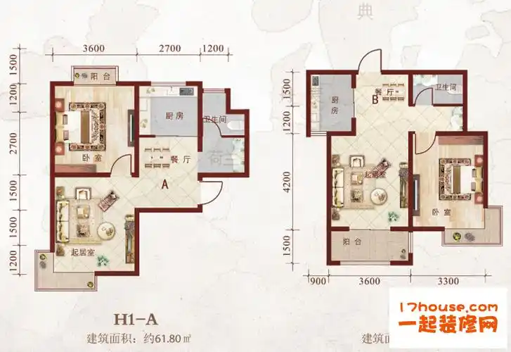 50平米小复式样板间两室户型图