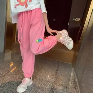 乖乖蜜童装女童夏季长裤儿童运动裤收脚小女孩粉色束口休闲裤薄款