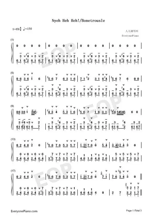 nyeh heh heh-bonetrousle-undertale ost双手简谱预览1