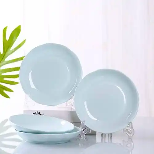 景德镇纯色盘子菜盘家用陶瓷装菜碟子套装简约创意圆形深水果碟