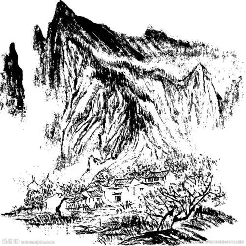 中国剪纸黑白山水画
