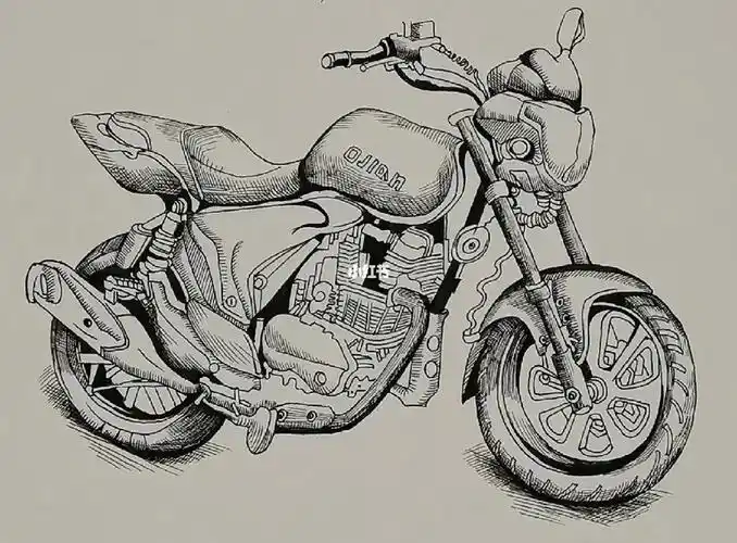 钢笔画11摩托车
