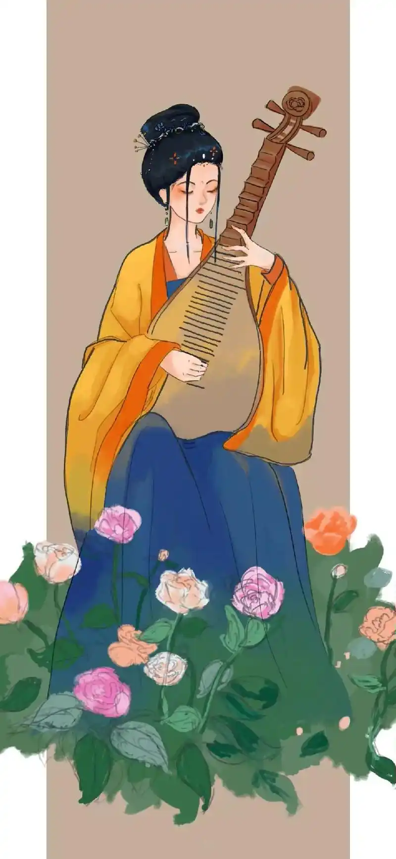 古代女子弹奏乐器系列图.#刘浩存 #画画 #古风 #proc - 抖音