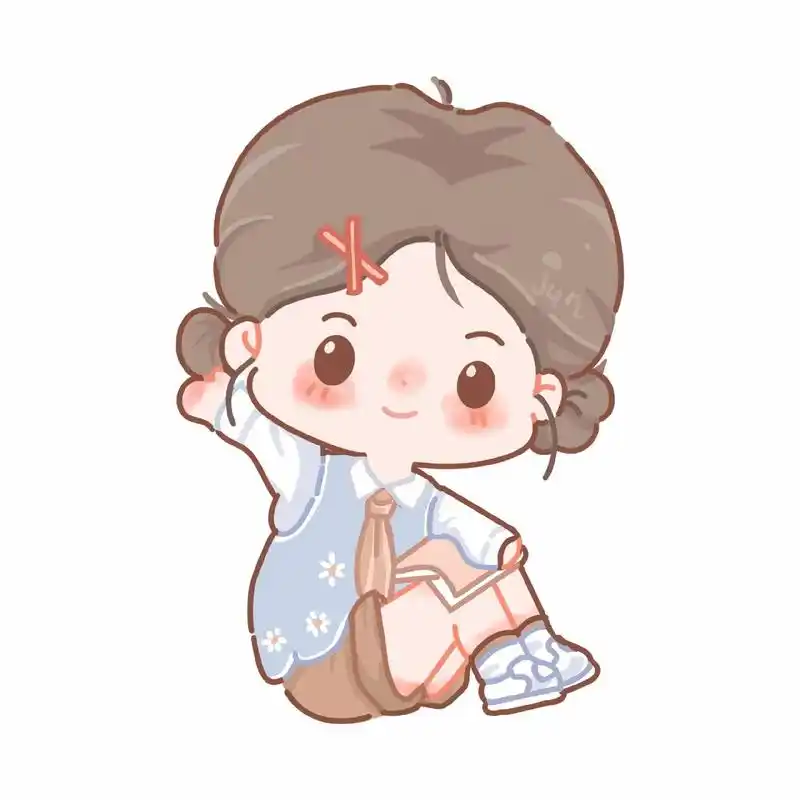 坐姿软萌学生妹#q版可爱卡通头像#张大桃 - 抖音