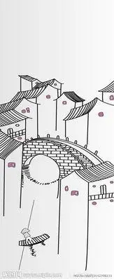 徽派建筑小桥流水儿童简笔画