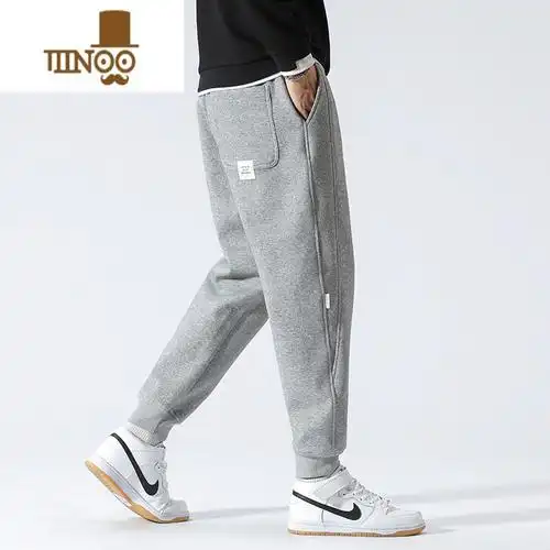 yanxu华夫格卫裤男2023新款灰色运动裤男士休闲款加厚长裤子
