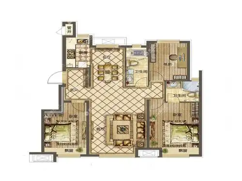 108㎡三室两厅两卫户型图