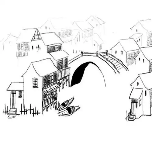 江南风景房子简笔画