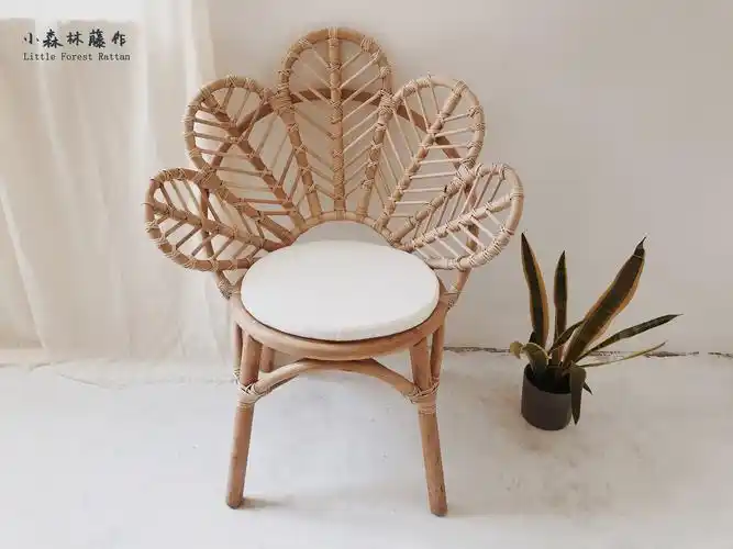 小森林藤作雏菊休闲椅自然系北欧风民宿天然藤条纯手工编织藤椅