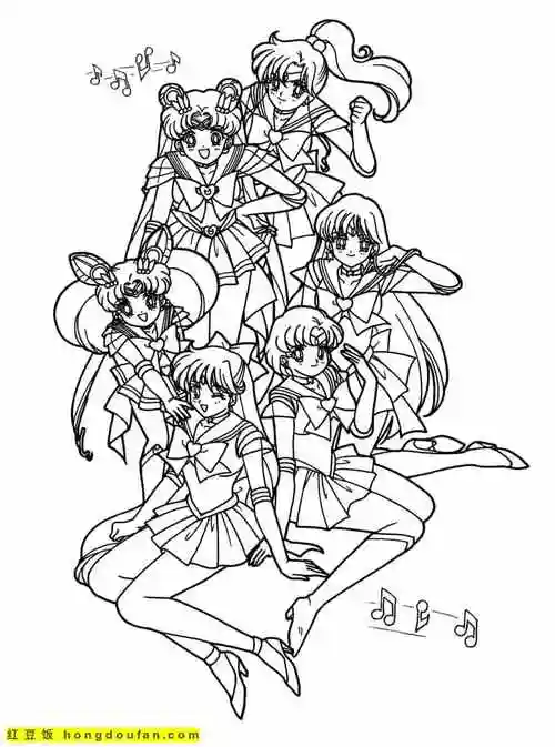 12岁女孩子们最喜欢的美少女战士主题涂色图片-红豆饭小学生简笔画