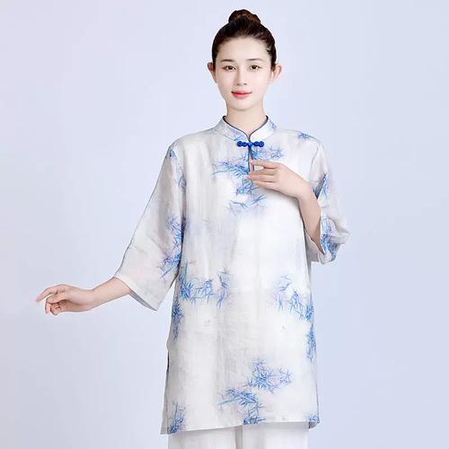 特价高端改良新款中袖太极服女夏天棉麻薄款短袖苎麻太极拳练功服