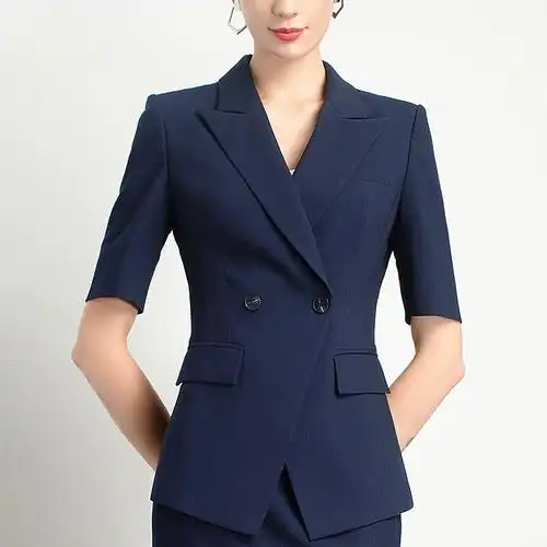 新款时尚ol风高端职业商务通勤藏青色白领总裁西装套装2021年夏季