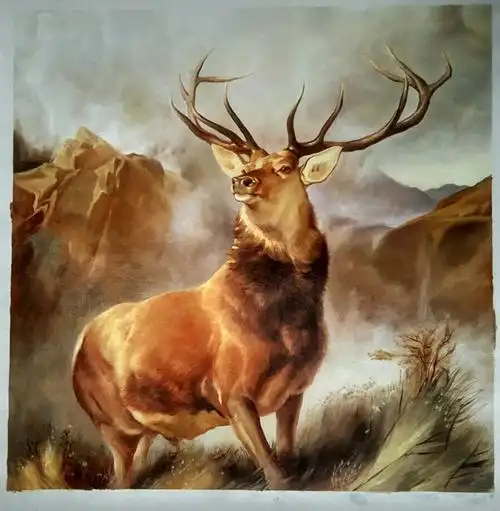 批发 动物油画 鹿头玄关画 客厅油画 装饰 油画定制