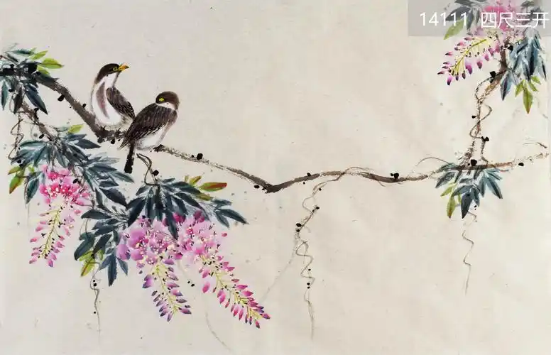 国画莫老师6花鸟四尺三开横花鸟