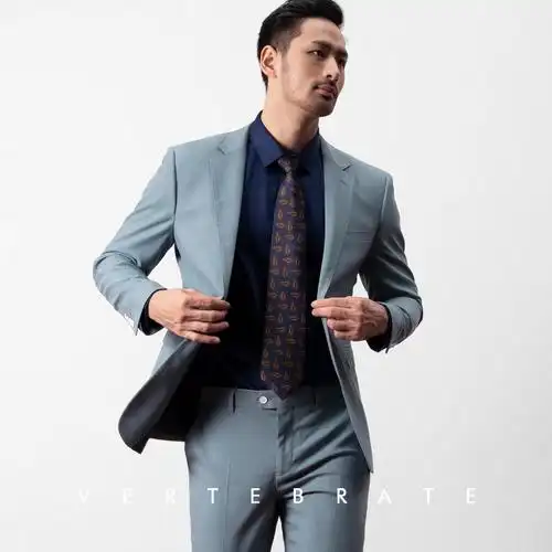 脊椎动物男装莫兰兰迪色系浅雾霾蓝一粒休闲西装西服