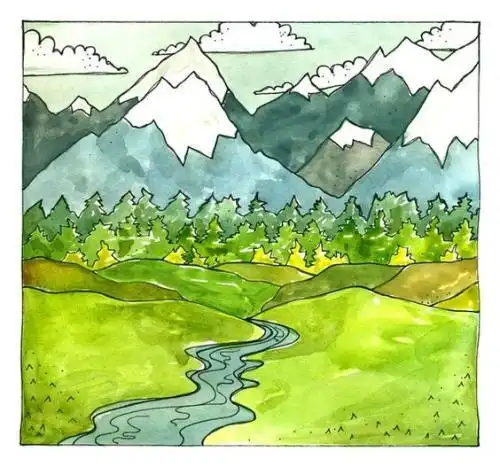 幼儿雪山风景简笔画雪山简笔画儿童创意美术绘画作品雪山怎么画简笔画