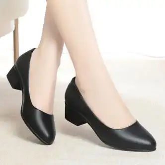 在礼半高跟皮鞋女中年人穿的久站不累工作鞋职业女鞋黑色上班鞋子平底