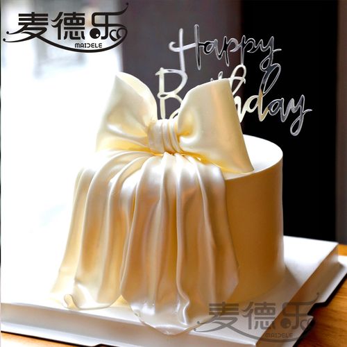 上海苏州浪漫唯美复古简约女生半翻糖蝴蝶结送女友情侣生日蛋糕
