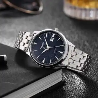 睿戈(ruige)防水石英手表镶钻表盘日历腕表钢带商务男士手表 银壳渐变