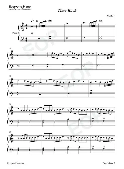 time back-c调简单版五线谱预览1-钢琴谱文件(五线谱,双手简谱,数字谱