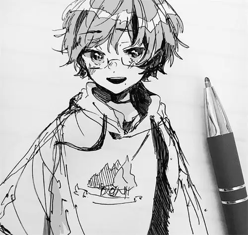 精美好看的针管笔少年素材,超级可爱的人物线稿图