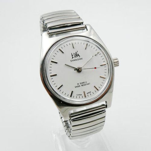 碧允老上海手表7120全钢怀旧复古手动上发条机械表国产经典上海牌手表