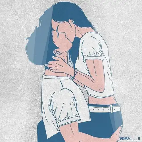 用插画绘制情侣脸红瞬间描叙那种恋人间的羞羞