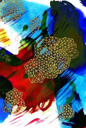 北欧抽象线条彩色色块红色装饰画背景墙素材