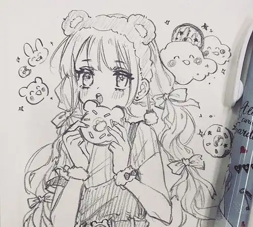 简笔画动漫美少女彩色铅笔画绘画图文步骤08这个妹子的头发颜色很特别