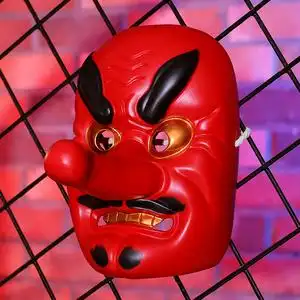 万圣节树脂日本能剧红色日式大天狗金色化妆舞会面具全脸男摆件