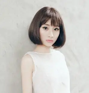 齐刘海波波头假发女 逼真修脸空气刘海短发 蓬松发型整顶假发套