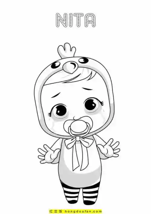 适合3到8岁学龄儿童可爱娃娃玩具涂色简笔画-红豆饭小学生简笔画大全