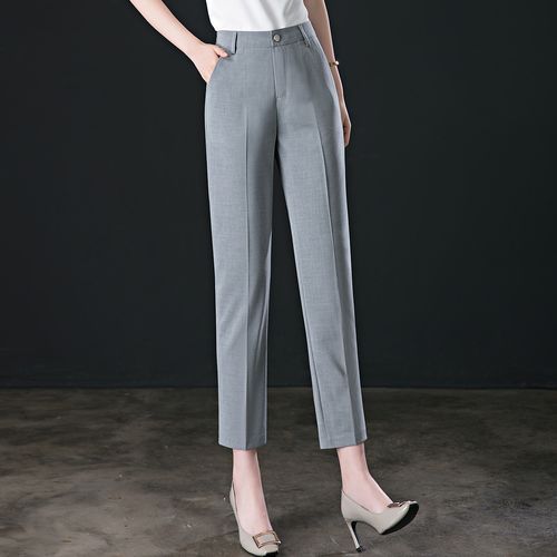 夏季修身小西九分高腰女士筒裤薄款松紧免烫休闲裤