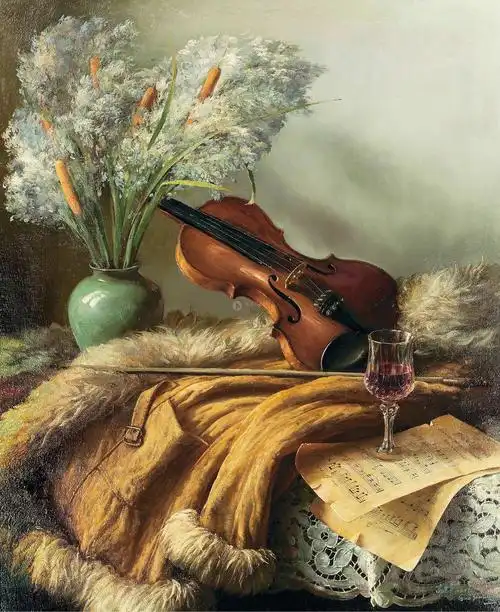 0495小提琴油画镜心