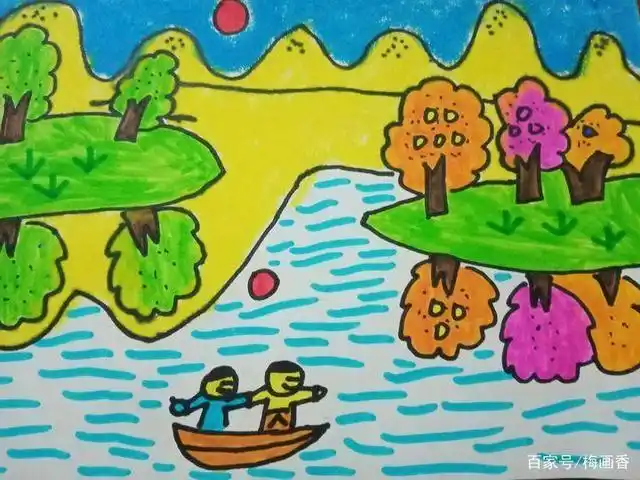 小朋友的绘画课堂作业:风景如画