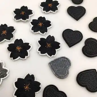 迷你黑色樱花刺绣布贴衣服裤子补丁贴酒店床单桌布补破洞熨烫贴花