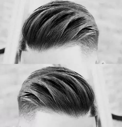 背头发型最主要的特点是,中间不动,两侧推短,中间头发向后梳.