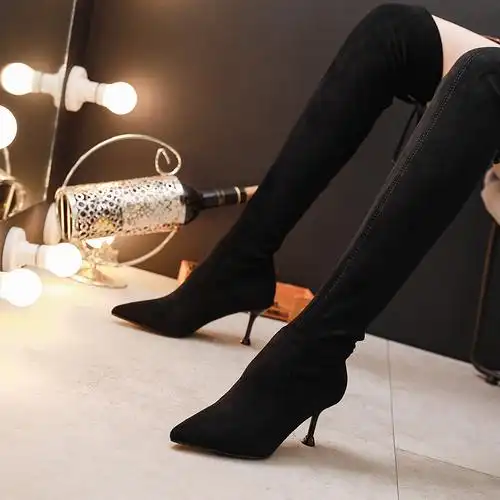 过膝长靴女细秋冬季2022新款网红瘦瘦百搭高跟鞋时装靴