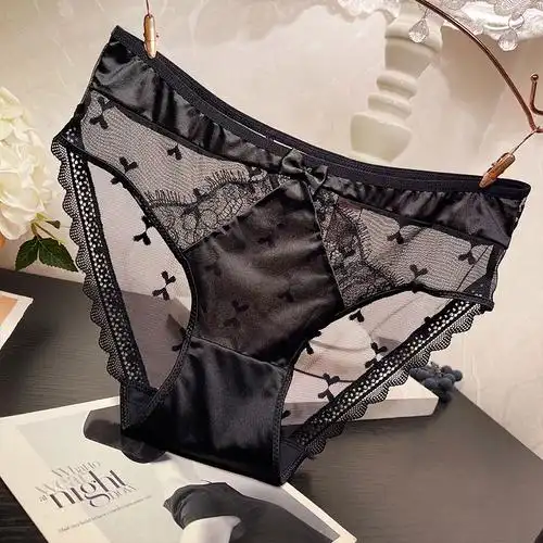 无痕冰丝蕾丝内裤女性感网纱透明透视火辣诱惑底裤纯棉裆底裤头