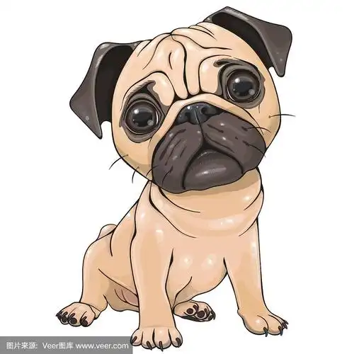 卡通哈巴狗孤立在一个白色的背景