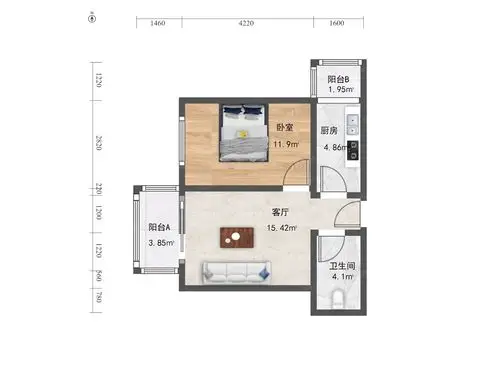 开阳里一区1室1厅户型图