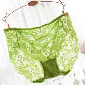 镂空透视性感诱惑火辣面料中腰女士三角裤透明内裤女性感潮流 浅绿色