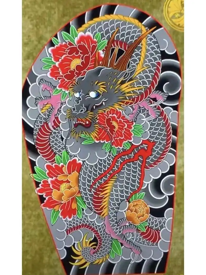 花腿龙 日式老传统花腿龙纹身手稿