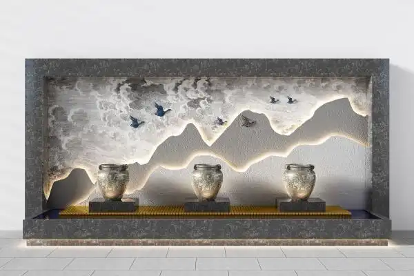 新中式水景流水背景墙装饰组合【id:132113434】