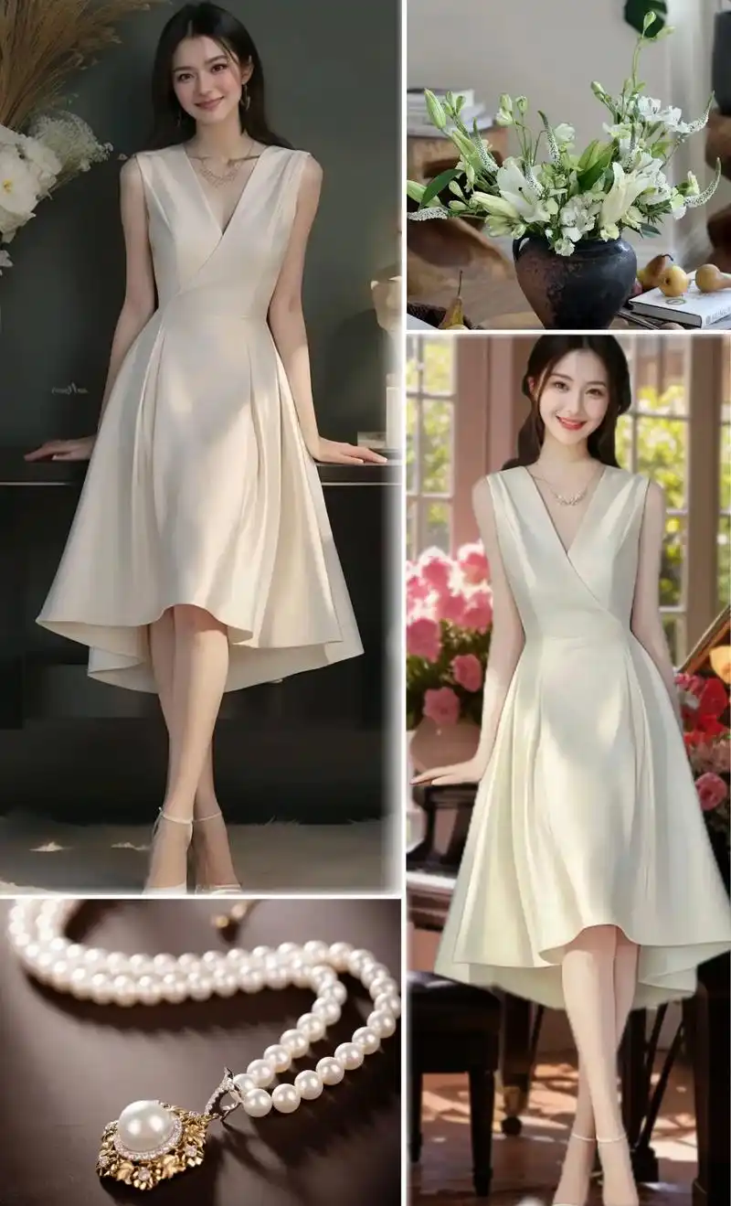 奢华典雅珍珠白色礼服连衣裙