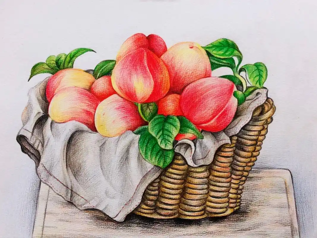 彩铅画 水果#一筐桃子99