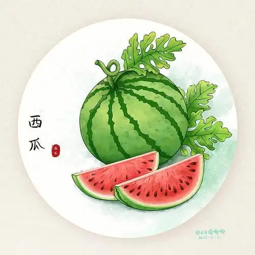 吃西瓜啦原创手绘水彩风西瓜插画