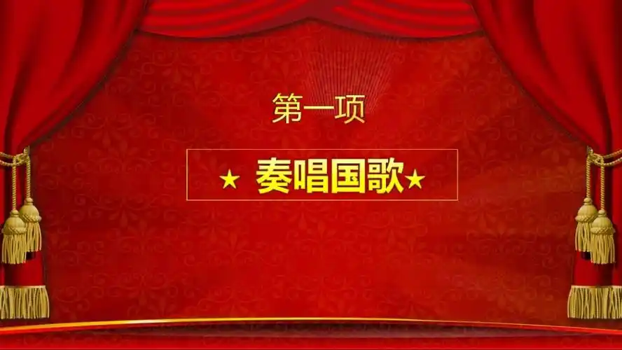 全体起立,奏唱国歌.