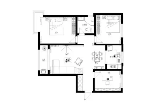 万科公园里装修120平三室两厅现代简约